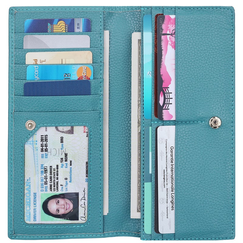 Lavemi Ultra Slim Thin Leather Women Wallet RFID Blocking Credit Card Holder Bifold Long Ladies Billfold (Light Green) - Image 1